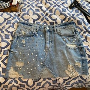 Zara pearl denim mini skirt